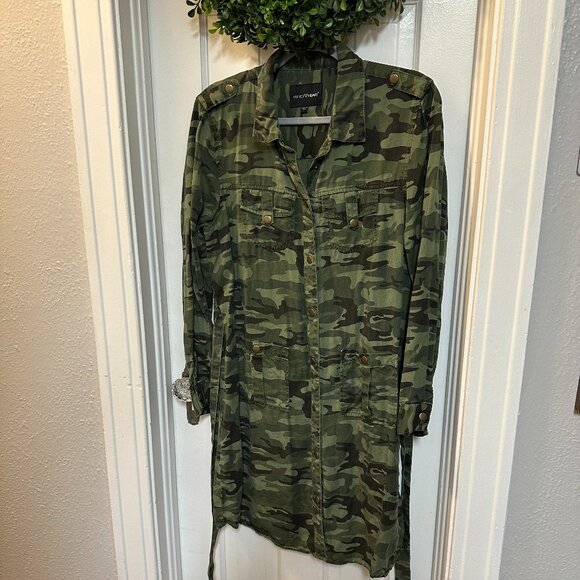 Velvet Heart Camo Midi Long-sleeved Dress w/Waist Tie-Size Large - Picture 1 of 6